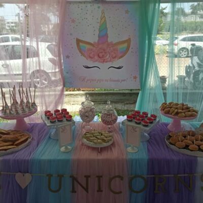 Στολισμός βάπτισης για κορίτσια με θέμα  Unicorn στον Ι.Ν.Αγίας Βαρβάρας στην Σταυρούπολη