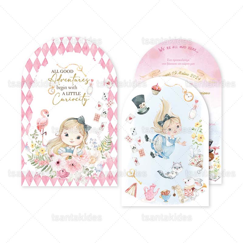 Προσκλητήριο βάπτισης για κορίτσι  EXCLUSIVE COLLECTION 2024 ALice in Wonderland 