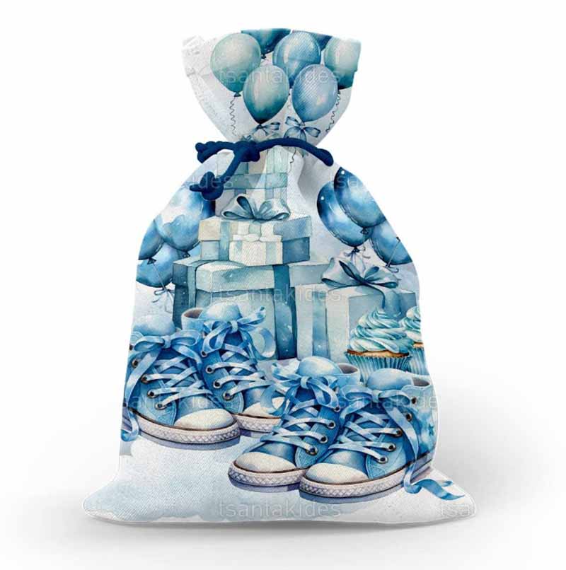 Υφασμάτινο πουγκί εκτυπωμένο με θέμα Twins baby blue shoes