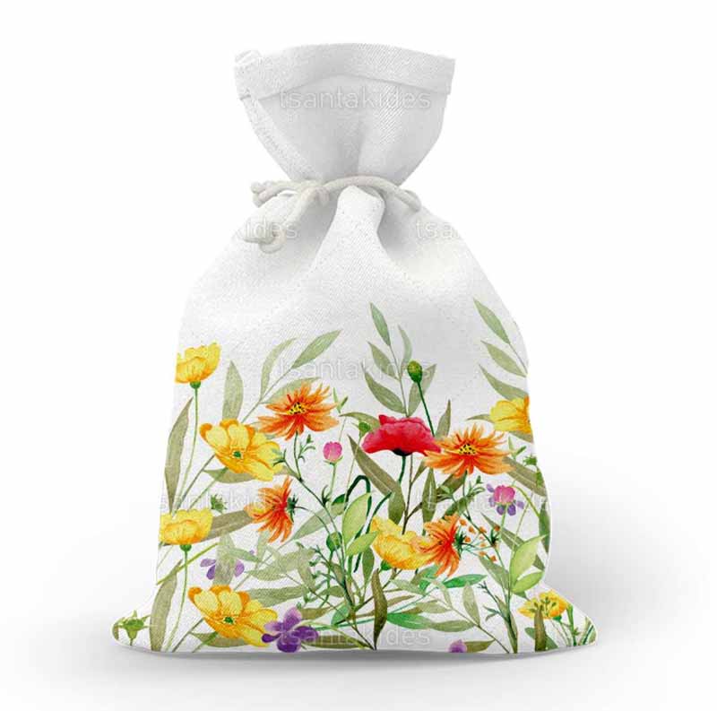 Υφασμάτινο πουγκί εκτυπωμένο με σύνθεση wildflowers σε αψίδα