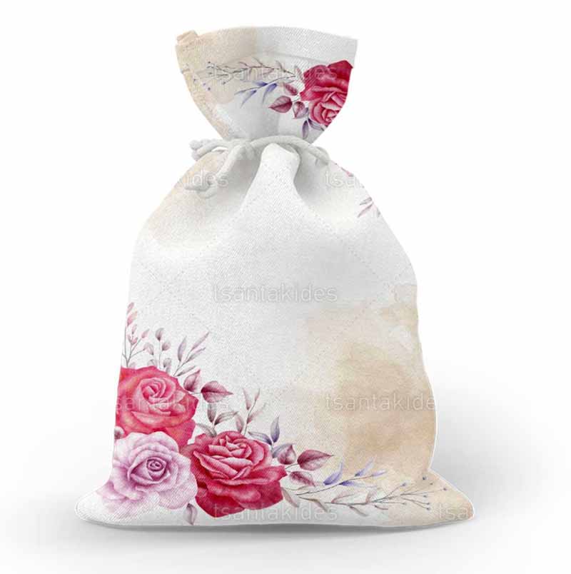 Υφασμάτινο πουγκί εκτυπωμένο με floral σχεδιασμό και χρυσό οβάλ στεφάνι