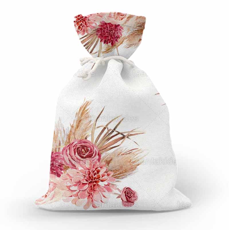 Υφασμάτινο πουγκί εκτυπωμένο με θέμα dried flowers and pampas