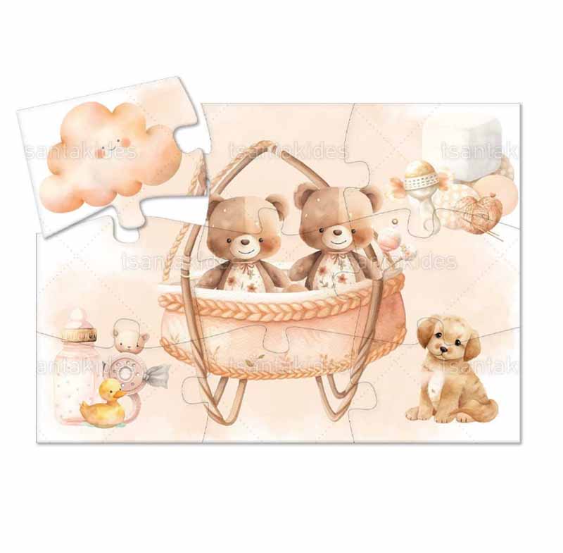 Παζλ με 9 κομμάτια εκτυπωμένο με θέμα Baby Teddy twins