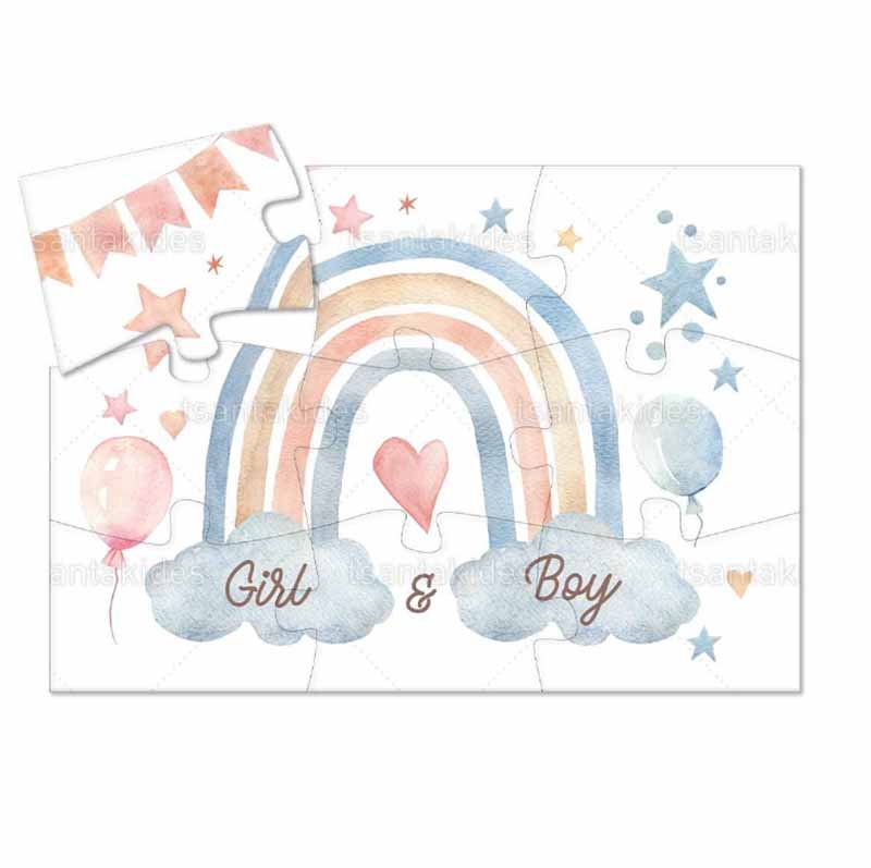Παζλ με 9 κομμάτια εκτυπωμένο με θέμα Baby Rainbow twins