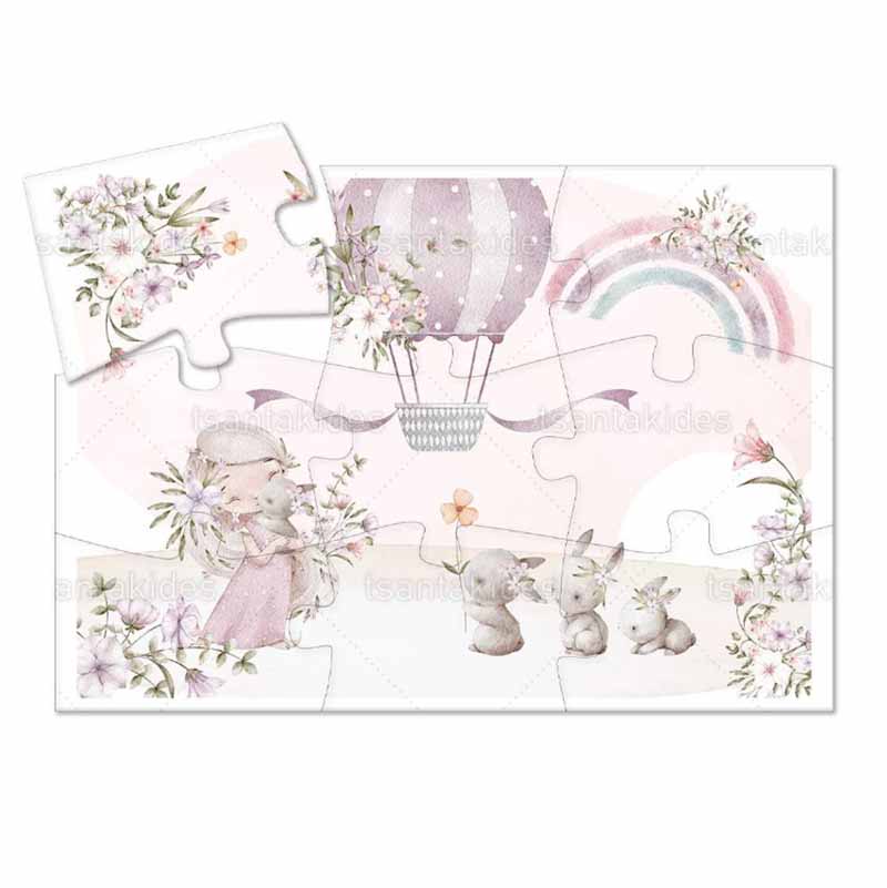 Παζλ με 9 κομμάτια εκτυπωμένο με θέμα Baby Dusty pink fairytale