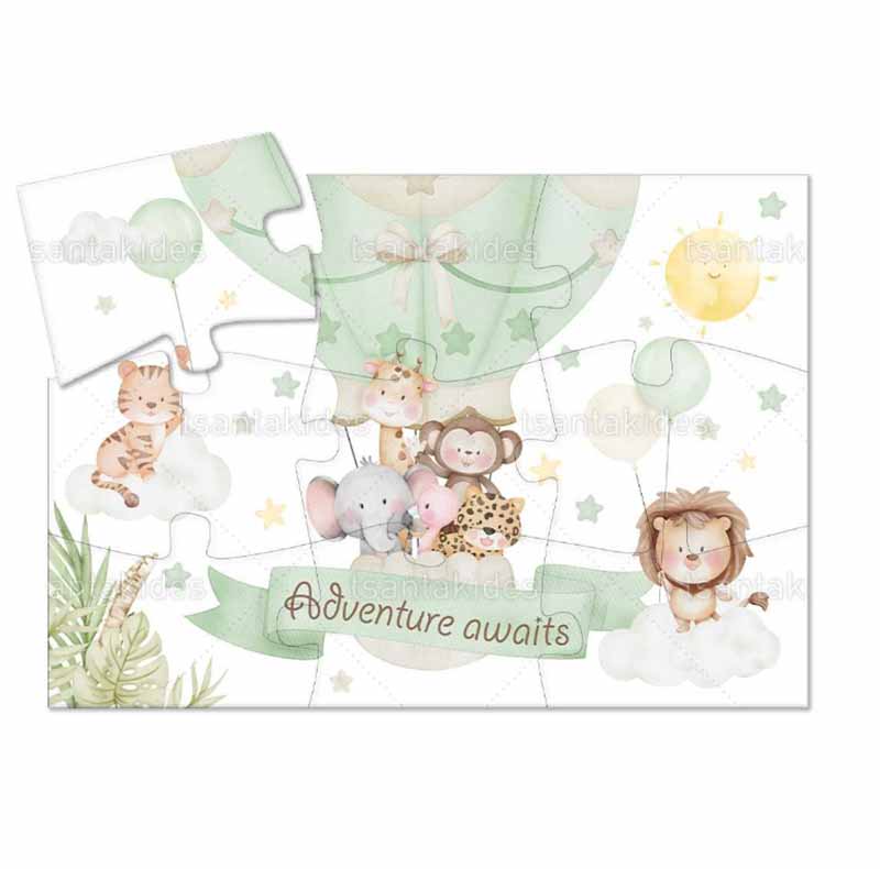 Παζλ με 9 κομμάτια εκτυπωμένο με θέμα Baby Jungle animals on a hot air balloon
