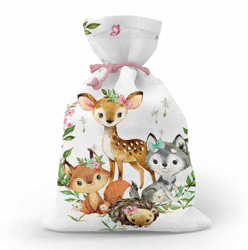 Υφασμάτινο πουγκί εκτυπωμένο με θέμα Woodland Animals