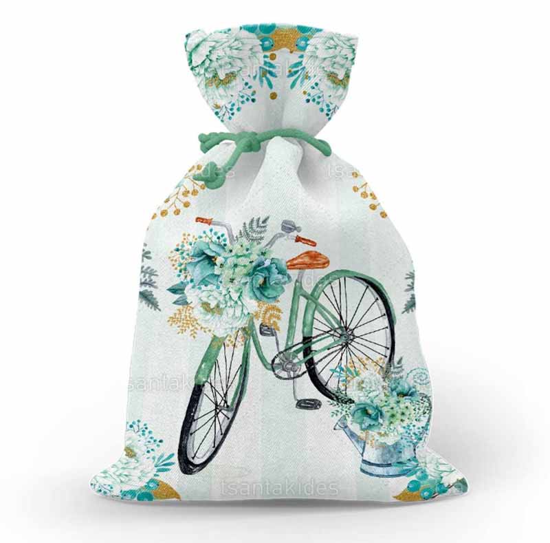Υφασμάτινο πουγκί εκτυπωμένο με θέμα Floral Bicycle